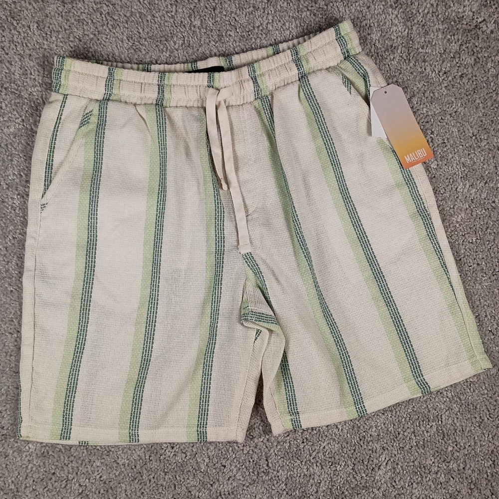 New Malibu by Drill Clothing Co. Striped Linen-Look Beach Shorts Mens Large NWT